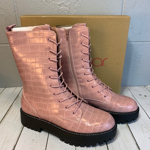 Sugar By Belk Shoes - NEW Sugar By Belk Womens Pink Croc Emboss Combat Boots Size 10 M SGR Limelight